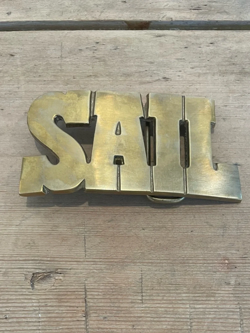 SAIL solid brass belt buckle vintage 1970s Preppy